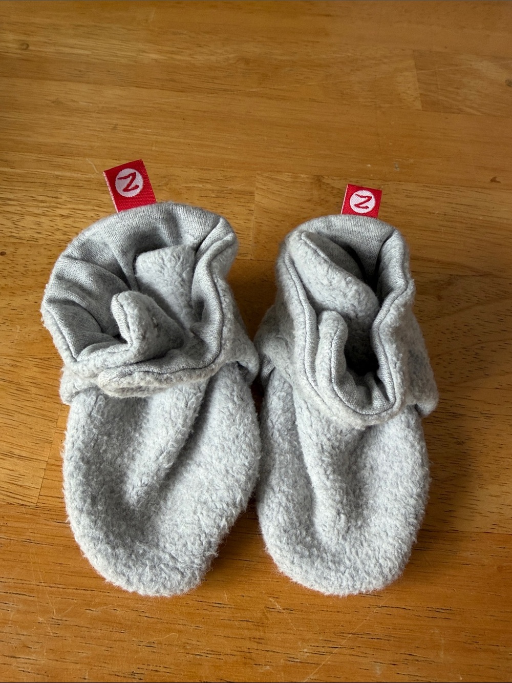 Zutano Light Gray Infant Booties with Red Logo